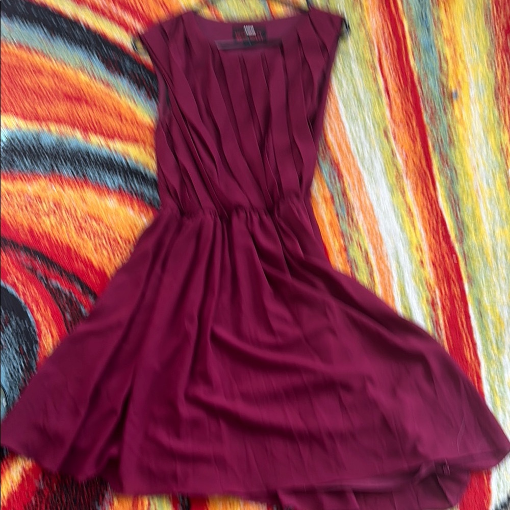 Miss Sixty Burgundy Sleeveless Midi Dress with V-Neck